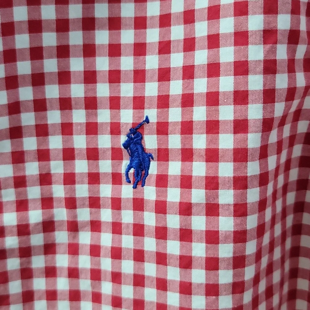 Ralph Lauren Gingham Shirt Red White Long Sleeve Button Down Collar Size Small 8